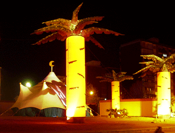 inflatable flowers illuminated palm trees